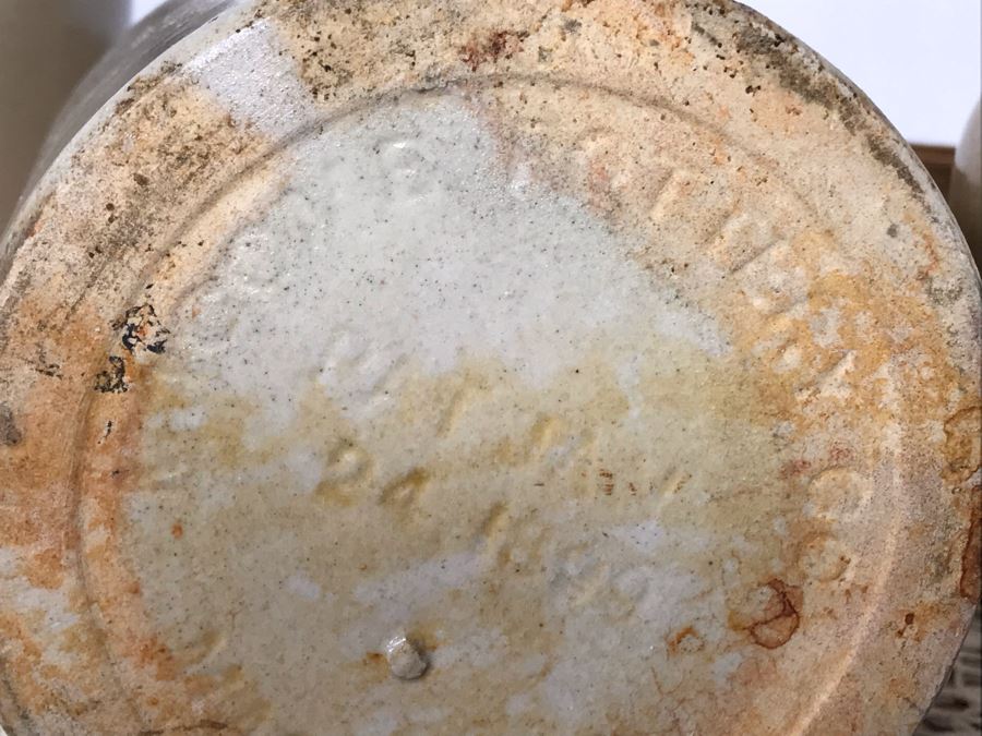 (R) Vintage Stoneware Jug Jar Canister Copenhagen Snuff Weyman & Bro Pittsburgh, (2R) Macomb Pottery Co Jar Pat. 1899 Illinois Fruit Jar Lid, (2L) Vintage Grease Jar, (L) Vintage Parshuram Pottery Works Morvi Jar Threaded Top And Lid - Just Added [Photo 12]