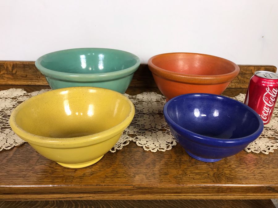 Vintage Colorful Mid-Century Nesting Mixing Bowls (4) Unmarked Pottery Bowls 10.5R - 7R - Just Added [Photo 3]