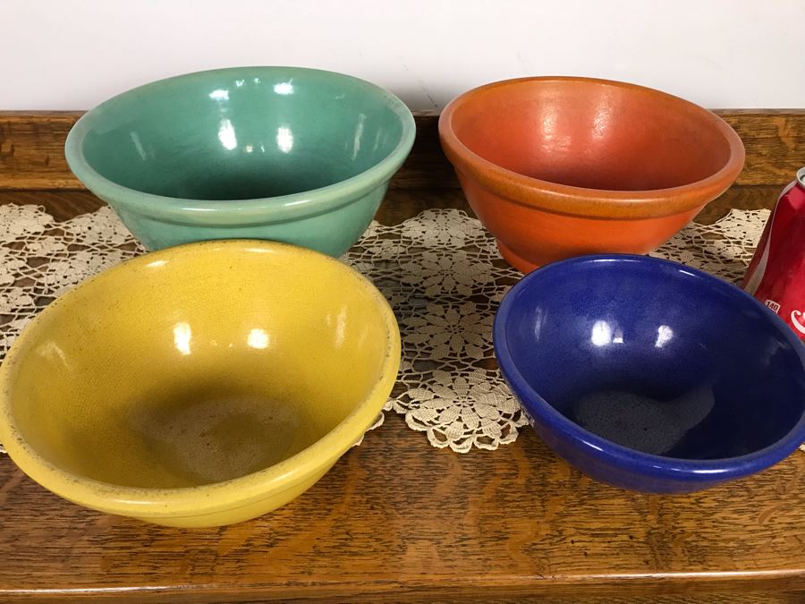 Vintage Colorful Mid-Century Nesting Mixing Bowls (4) Unmarked Pottery Bowls 10.5R - 7R - Just Added [Photo 7]