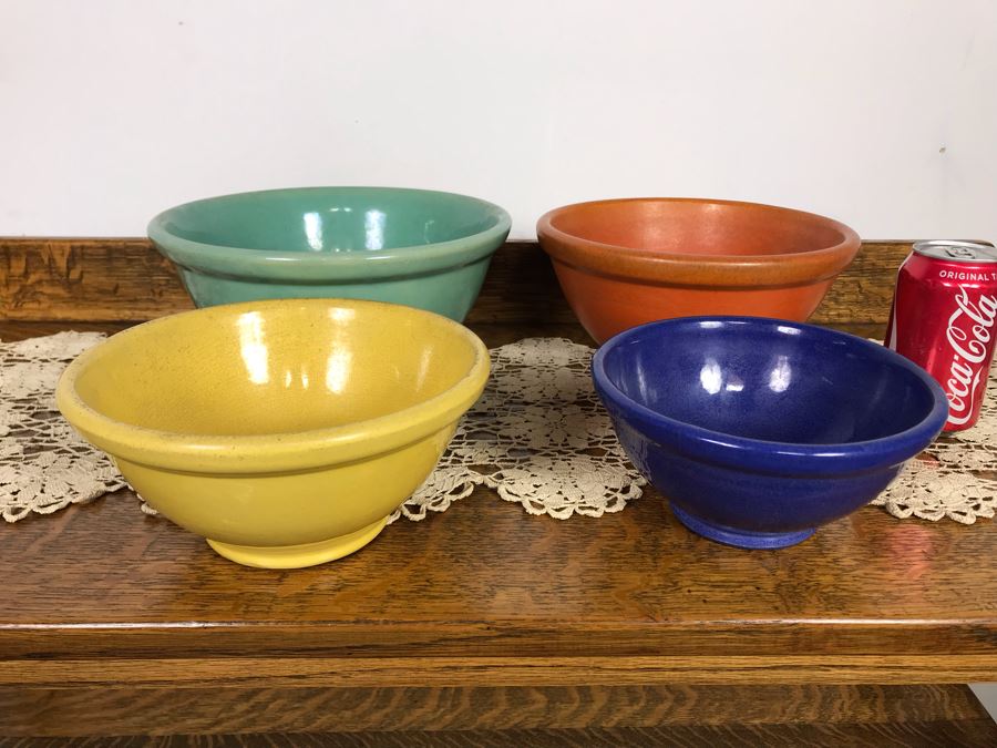 Vintage Colorful Mid-Century Nesting Mixing Bowls (4) Unmarked Pottery Bowls 10.5R - 7R - Just Added