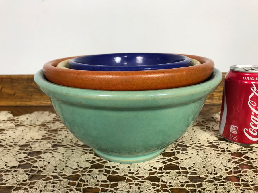 Vintage Colorful Mid-Century Nesting Mixing Bowls (4) Unmarked Pottery Bowls 10.5R - 7R - Just Added [Photo 6]