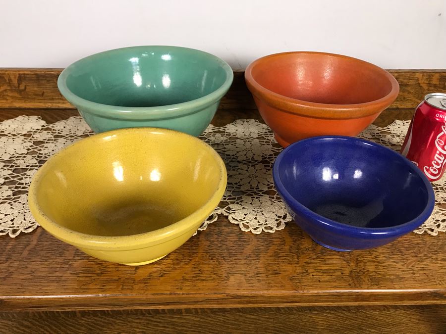 Vintage Colorful Mid-Century Nesting Mixing Bowls (4) Unmarked Pottery Bowls 10.5R - 7R - Just Added [Photo 8]