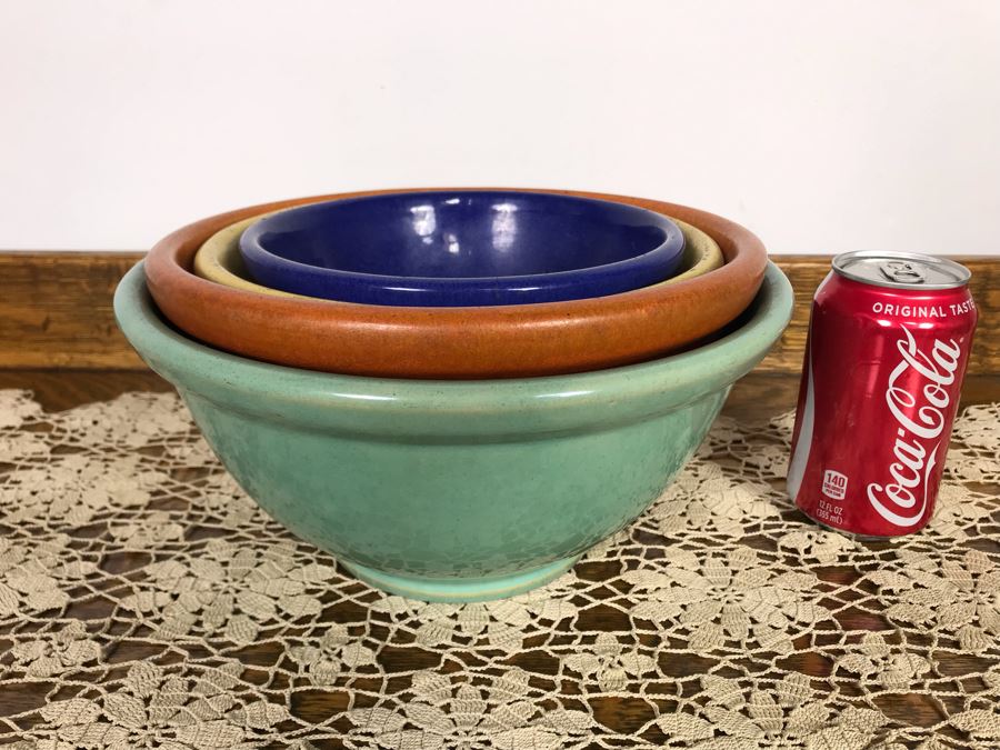 Vintage Colorful Mid-Century Nesting Mixing Bowls (4) Unmarked Pottery Bowls 10.5R - 7R - Just Added [Photo 2]