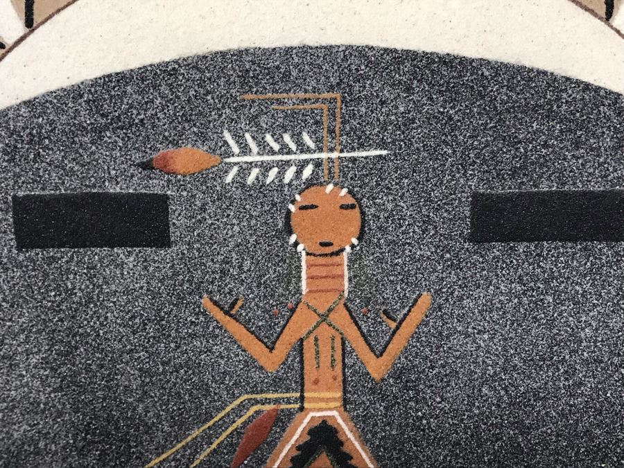 Large Vintage Native American Sand Painting Sun & Eagle Medicine Man By David Lee Sheep Springs - Write-up On Back 24 X 24 - Just Added [Photo 7]