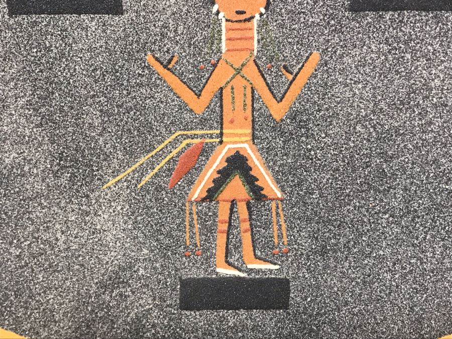 Large Vintage Native American Sand Painting Sun & Eagle Medicine Man By David Lee Sheep Springs - Write-up On Back 24 X 24 - Just Added [Photo 8]