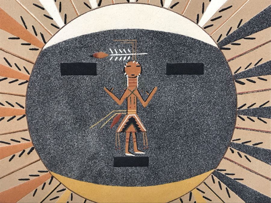 Large Vintage Native American Sand Painting Sun & Eagle Medicine Man By David Lee Sheep Springs - Write-up On Back 24 X 24 - Just Added [Photo 6]