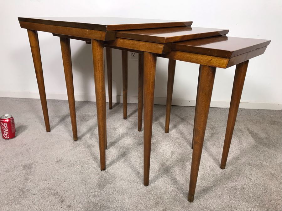 Mid-Century Modern Russel Wright For Conant Ball 8004 1825 Slotted Nesting Tables (3) Tables 20W X 26D X 24H - Just Added [Photo 17]
