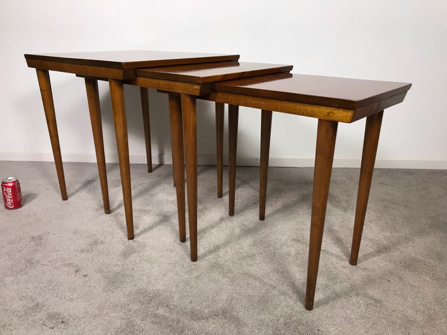 Mid-Century Modern Russel Wright For Conant Ball 8004 1825 Slotted Nesting Tables (3) Tables 20W X 26D X 24H - Just Added [Photo 14]