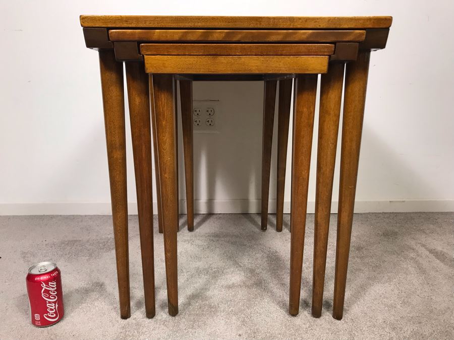 Mid-Century Modern Russel Wright For Conant Ball 8004 1825 Slotted Nesting Tables (3) Tables 20W X 26D X 24H - Just Added [Photo 4]