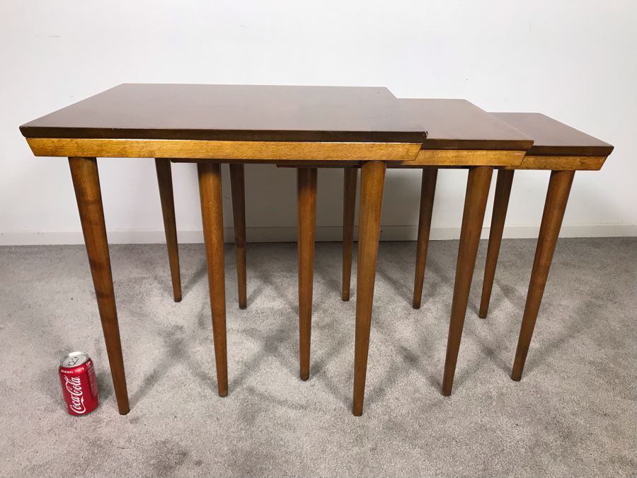 Mid-Century Modern Russel Wright For Conant Ball 8004 1825 Slotted Nesting Tables (3) Tables 20W X 26D X 24H - Just Added [Photo 19]