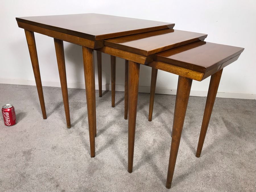 Mid-Century Modern Russel Wright For Conant Ball 8004 1825 Slotted Nesting Tables (3) Tables 20W X 26D X 24H - Just Added [Photo 1]