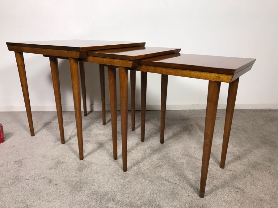 Mid-Century Modern Russel Wright For Conant Ball 8004 1825 Slotted Nesting Tables (3) Tables 20W X 26D X 24H - Just Added [Photo 15]