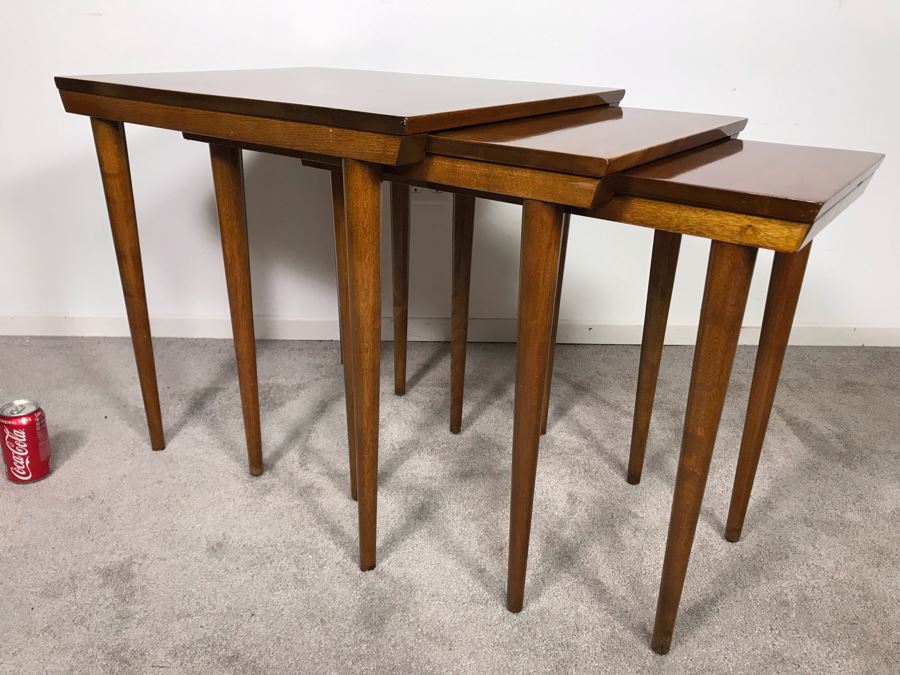 Mid-Century Modern Russel Wright For Conant Ball 8004 1825 Slotted Nesting Tables (3) Tables 20W X 26D X 24H - Just Added [Photo 16]