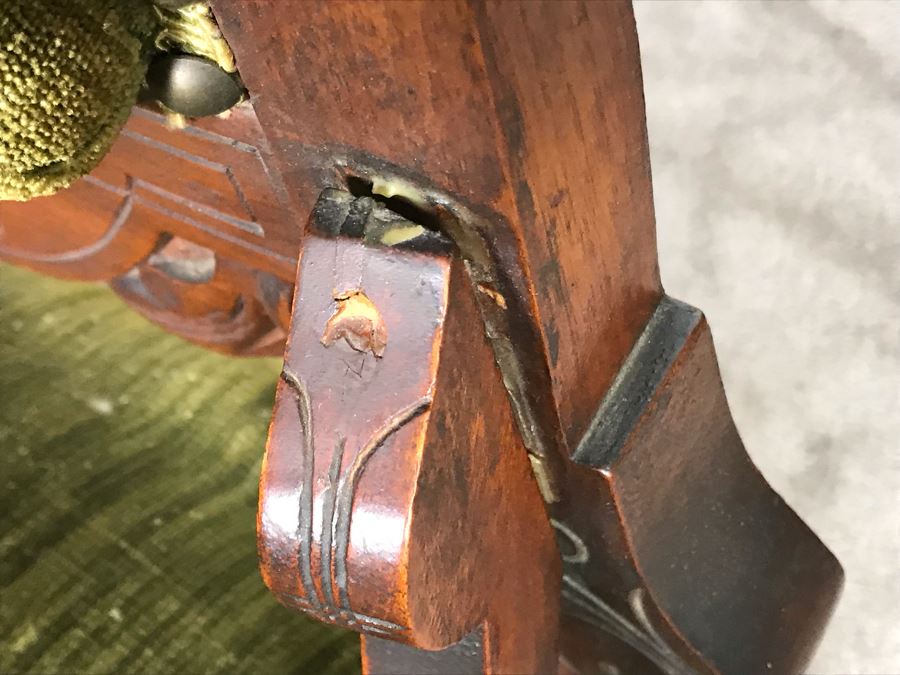 Pair Of Antique Eastlake Wooden Side Chairs With Tufted Green Upholstery - Just Added [Photo 12]