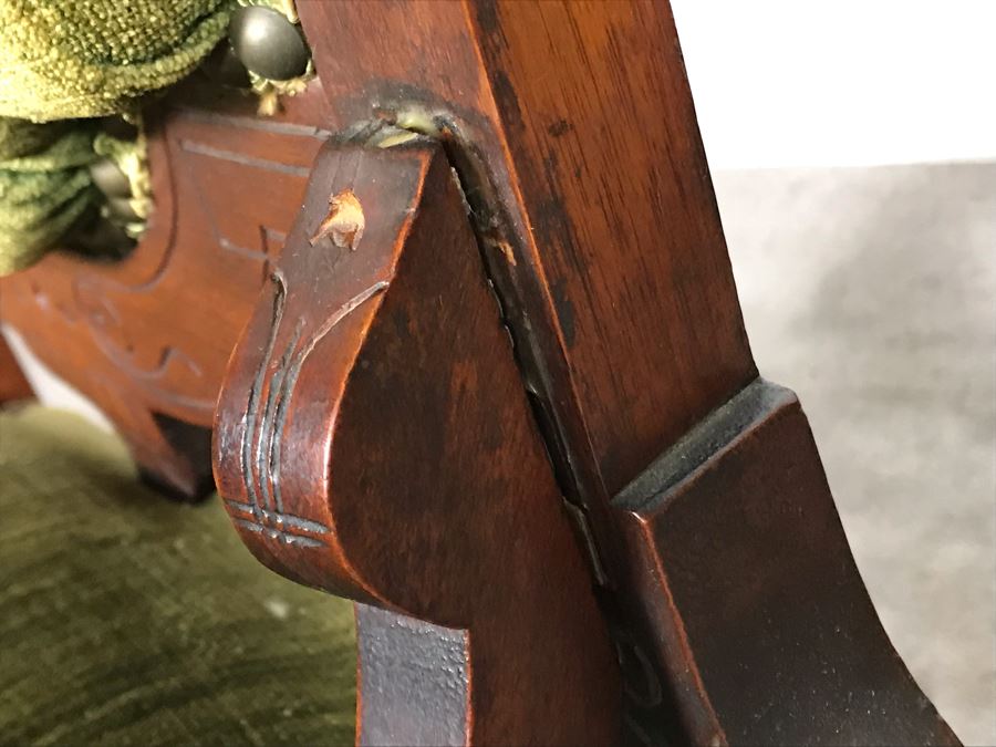 Pair Of Antique Eastlake Wooden Side Chairs With Tufted Green Upholstery - Just Added [Photo 13]