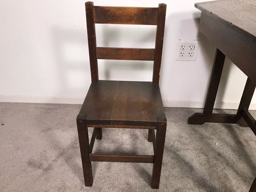 Antique Child's School Slant Top Desk With Hinged Top And Storage Plus Matching Chair 23W X 18D X 30H - Just Added [Photo 17]