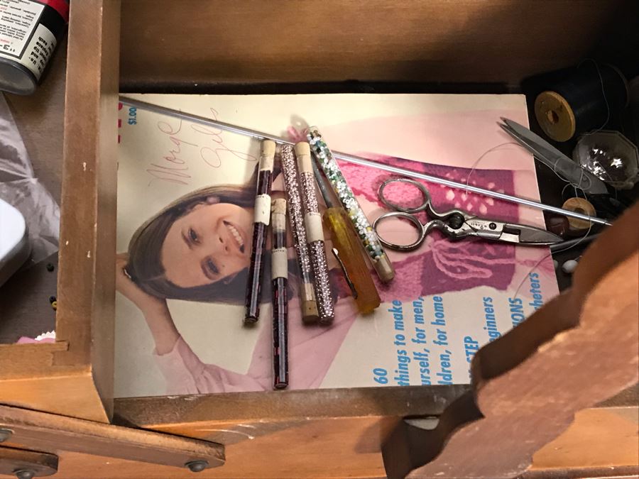 Vintage Wooden Fold Out Accordion Sewing Box With Sewing Supplies 17W (Unfolded) X 12D X 25H  - Just Added [Photo 6]