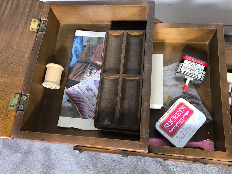 Vintage Wooden Fold Out Accordion Sewing Box With Sewing Supplies 17W (Unfolded) X 12D X 25H  - Just Added [Photo 11]