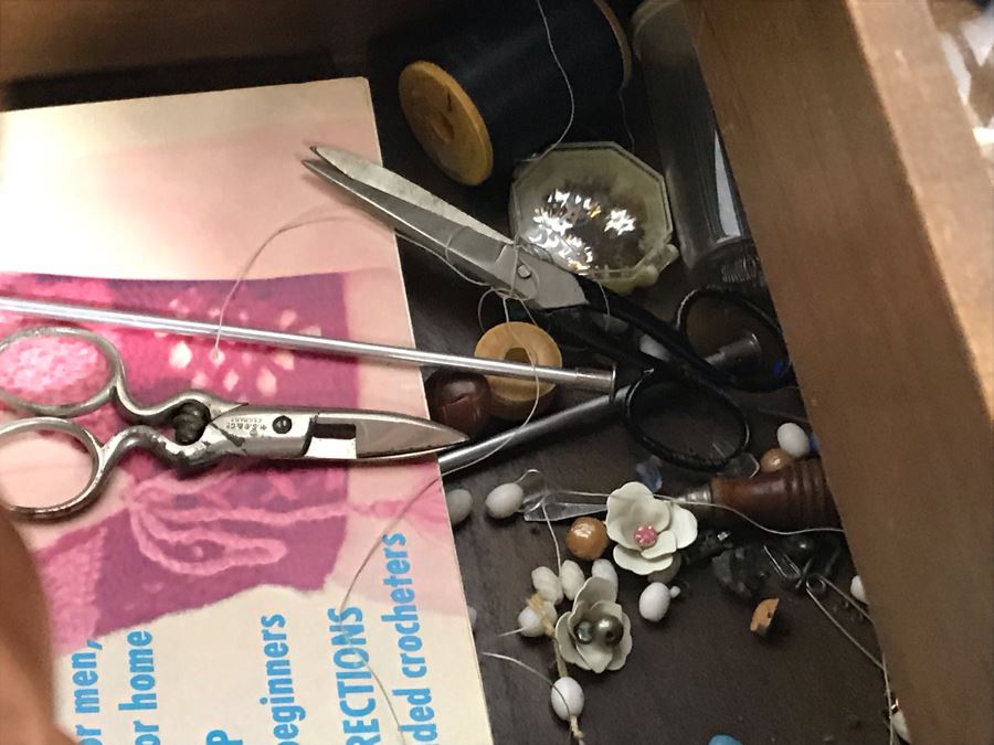 Vintage Wooden Fold Out Accordion Sewing Box With Sewing Supplies 17W (Unfolded) X 12D X 25H  - Just Added [Photo 8]