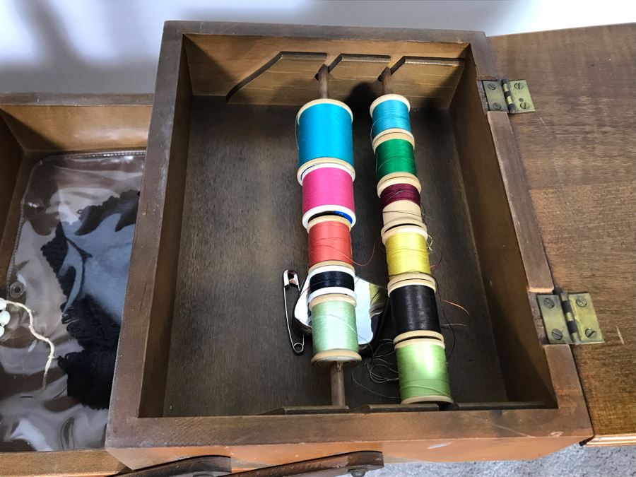 Vintage Wooden Fold Out Accordion Sewing Box With Sewing Supplies 17W (Unfolded) X 12D X 25H  - Just Added [Photo 9]