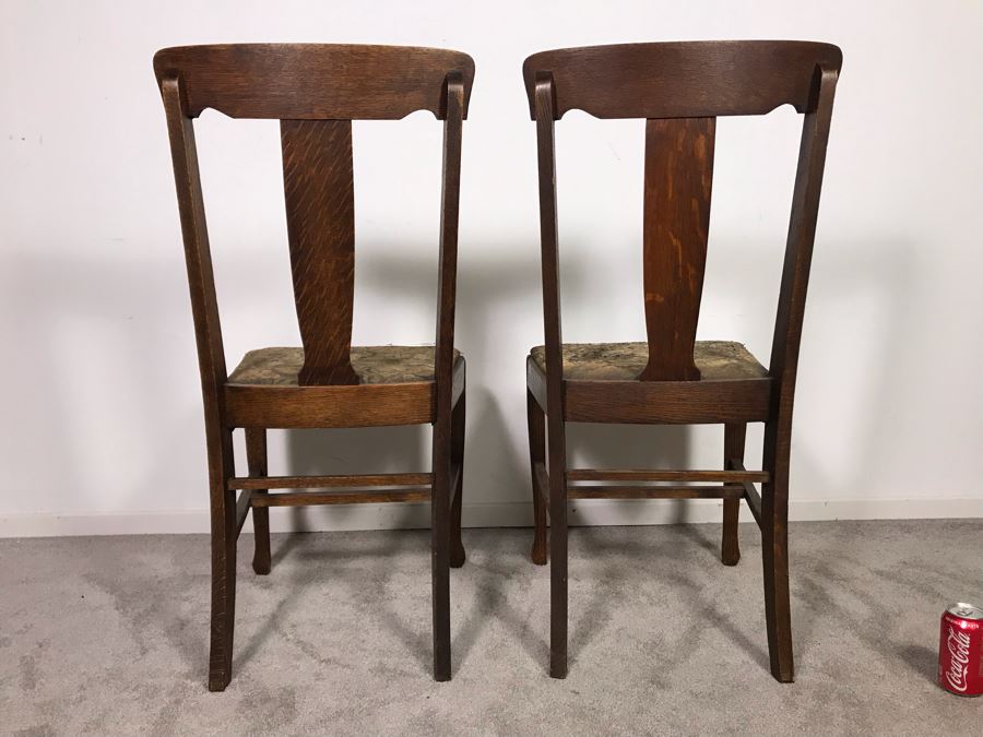 Pair Of Antique Tiger Oak Side Chairs - Just Added