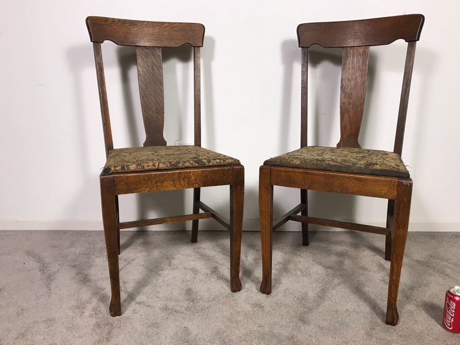 Pair Of Antique Tiger Oak Side Chairs - Just Added [Photo 2]