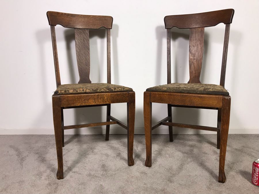 Pair Of Antique Tiger Oak Side Chairs - Just Added