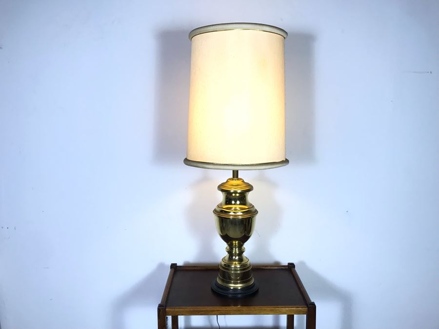Vintage Heavy Brass Urn Table Lamp With Wooden Base - Label's Been Removed - Probably Stiffel - Just Added [Photo 2]