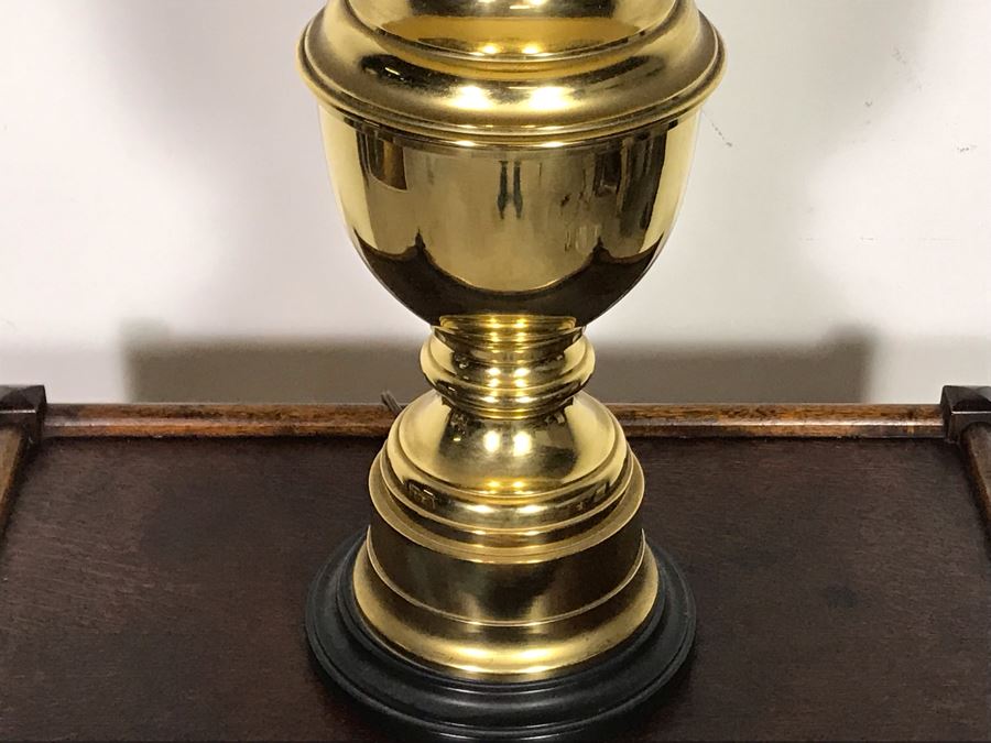 Vintage Heavy Brass Urn Table Lamp With Wooden Base - Label's Been Removed - Probably Stiffel - Just Added [Photo 8]