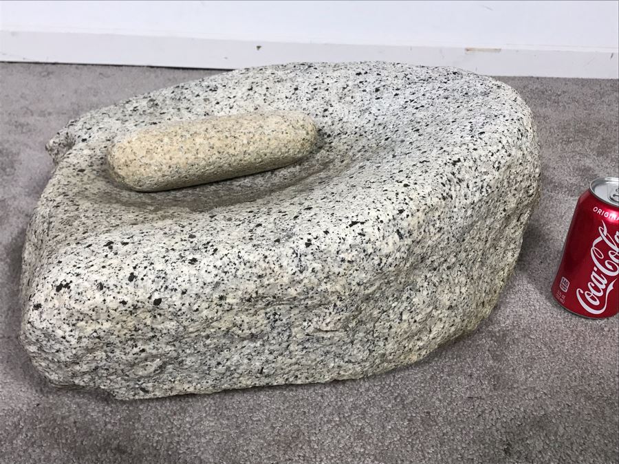 Huge Native American Natural Stone Metate And Mano Grinding Stone Well Used - Very Heavy To Lift 15W X 16D X 8H - Just Added [Photo 1]
