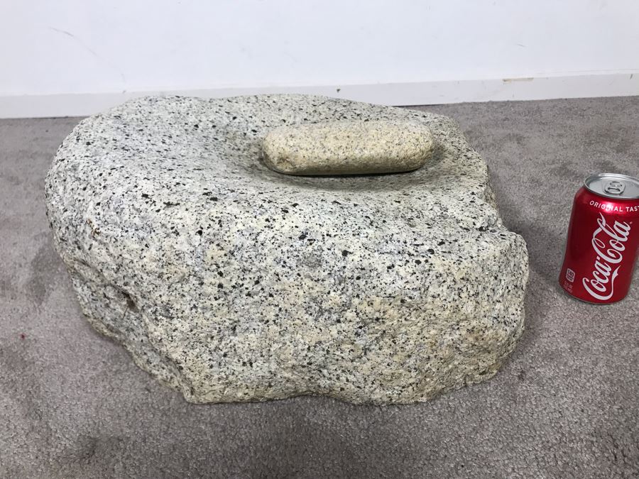 Huge Native American Natural Stone Metate And Mano Grinding Stone Well Used - Very Heavy To Lift 15W X 16D X 8H - Just Added [Photo 22]