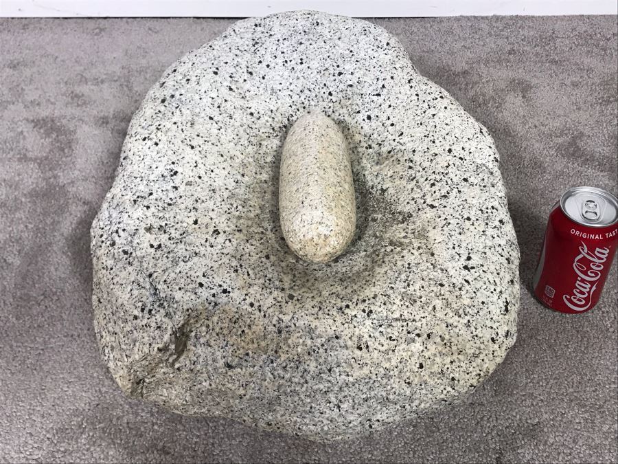 Huge Native American Natural Stone Metate And Mano Grinding Stone Well Used - Very Heavy To Lift 15W X 16D X 8H - Just Added [Photo 8]
