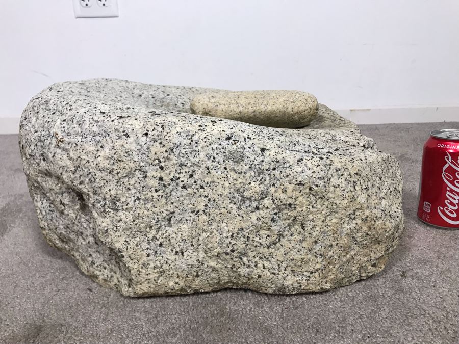 Huge Native American Natural Stone Metate And Mano Grinding Stone Well Used - Very Heavy To Lift 15W X 16D X 8H - Just Added [Photo 20]