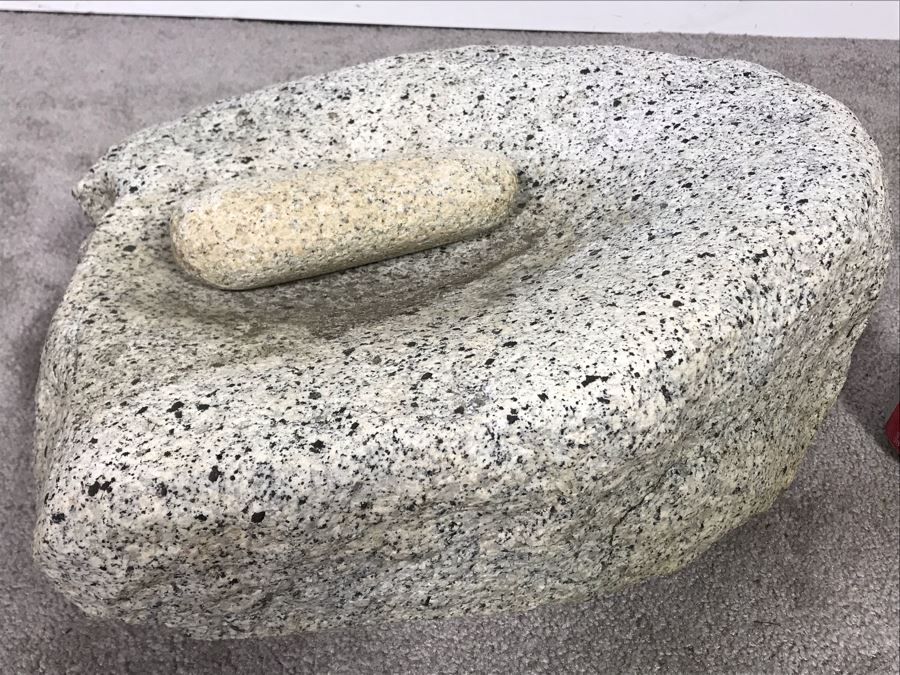 Huge Native American Natural Stone Metate And Mano Grinding Stone Well Used - Very Heavy To Lift 15W X 16D X 8H - Just Added [Photo 5]