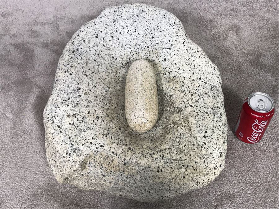 Huge Native American Natural Stone Metate And Mano Grinding Stone Well Used - Very Heavy To Lift 15W X 16D X 8H - Just Added [Photo 9]