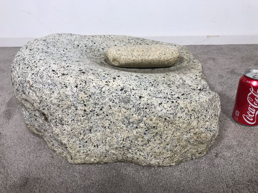 Huge Native American Natural Stone Metate And Mano Grinding Stone Well Used - Very Heavy To Lift 15W X 16D X 8H - Just Added [Photo 21]