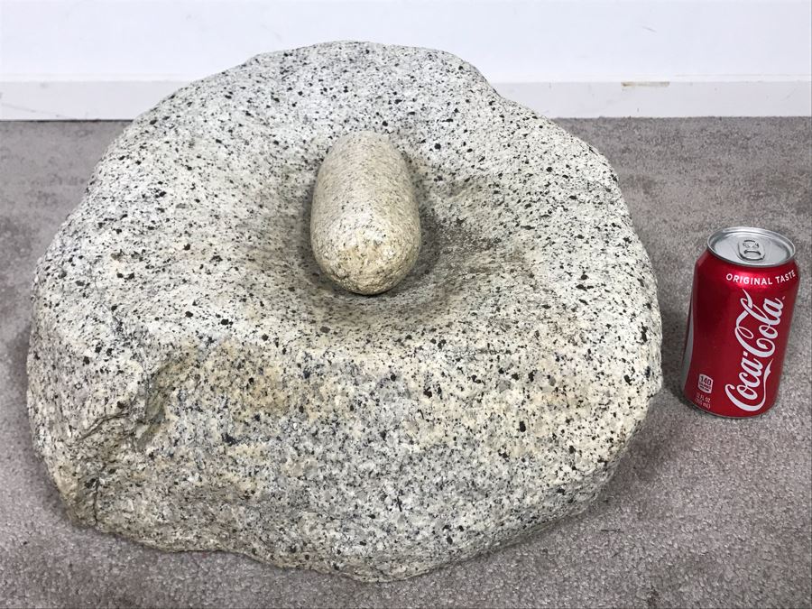 Huge Native American Natural Stone Metate And Mano Grinding Stone Well Used - Very Heavy To Lift 15W X 16D X 8H - Just Added [Photo 2]