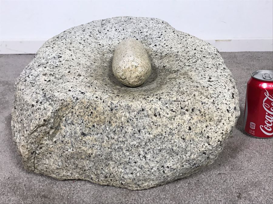 Huge Native American Natural Stone Metate And Mano Grinding Stone Well Used - Very Heavy To Lift 15W X 16D X 8H - Just Added [Photo 6]