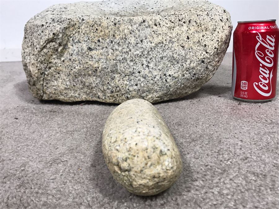 Huge Native American Natural Stone Metate And Mano Grinding Stone Well Used - Very Heavy To Lift 15W X 16D X 8H - Just Added [Photo 18]
