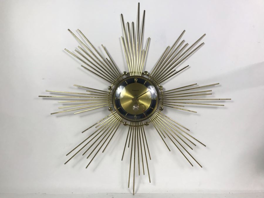 Mid-Century Sunburst Metal Wall Clock By Forestville - Converted To Battery Powered Movement 26W - Just Added [Photo 2]