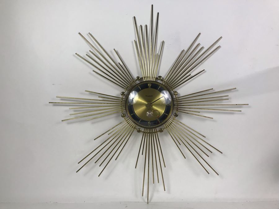 Mid-Century Sunburst Metal Wall Clock By Forestville - Converted To Battery Powered Movement 26W - Just Added [Photo 3]
