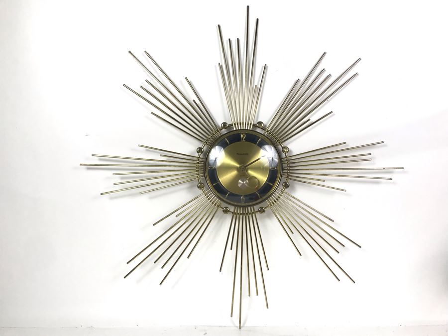 Mid-Century Sunburst Metal Wall Clock By Forestville - Converted To Battery Powered Movement 26W - Just Added [Photo 4]