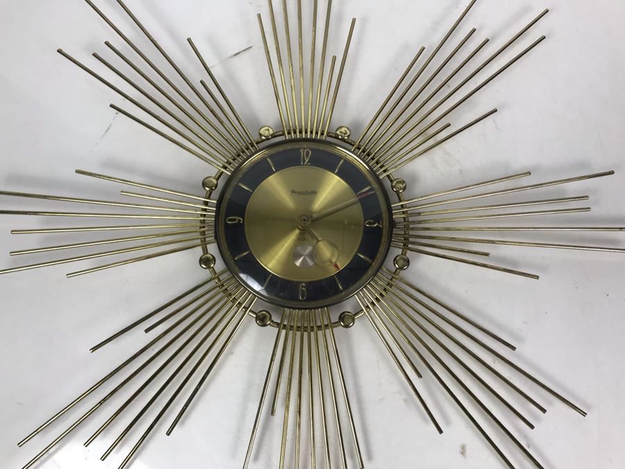 Mid-Century Sunburst Metal Wall Clock By Forestville - Converted To Battery Powered Movement 26W - Just Added [Photo 6]