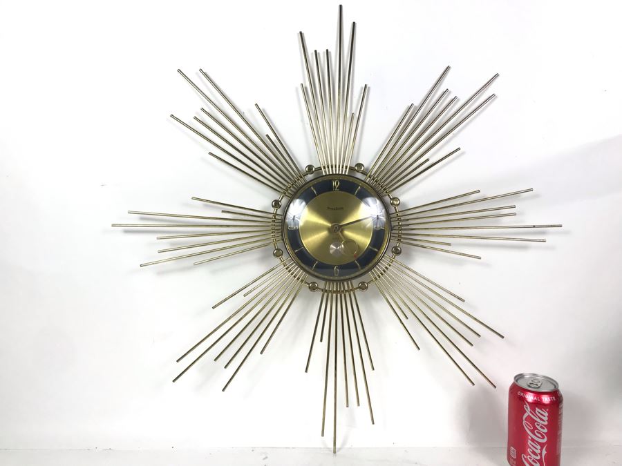 Mid-Century Sunburst Metal Wall Clock By Forestville - Converted To Battery Powered Movement 26W - Just Added