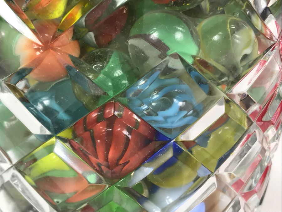 Vintage Marbles Grab Bag In Crystal Vase 4.5W X 8H - Just Added [Photo 6]