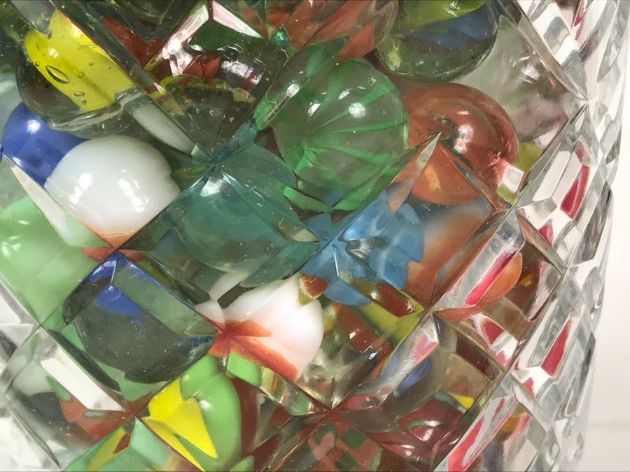Vintage Marbles Grab Bag In Crystal Vase 4.5W X 8H - Just Added [Photo 3]