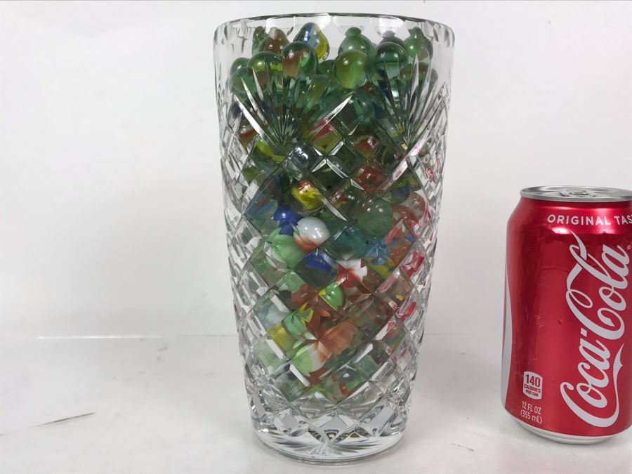 Vintage Marbles Grab Bag In Crystal Vase 4.5W X 8H - Just Added [Photo 1]