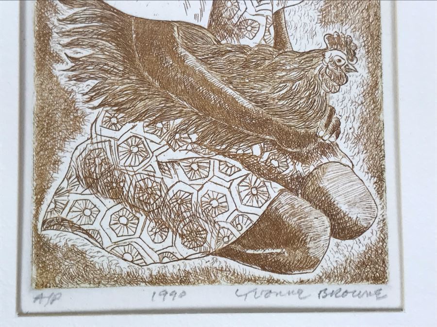 Vintage 1990 Hand Signed Yvonne Browne San Francisco Artist Proof Etching 5 X 7 - Just Added [Photo 6]