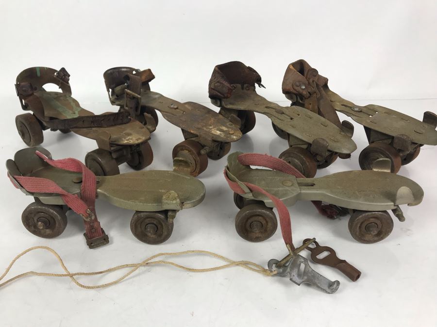 (3) Pairs Of Vintage Metal Roller Skates With Key - Just Added [Photo 1]