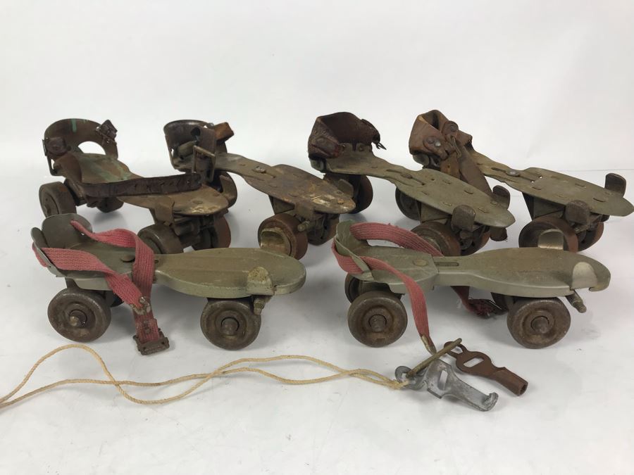 (3) Pairs Of Vintage Metal Roller Skates With Key - Just Added [Photo 2]